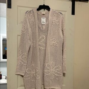 Nicole Miller Cream Open-Knit Cardigan